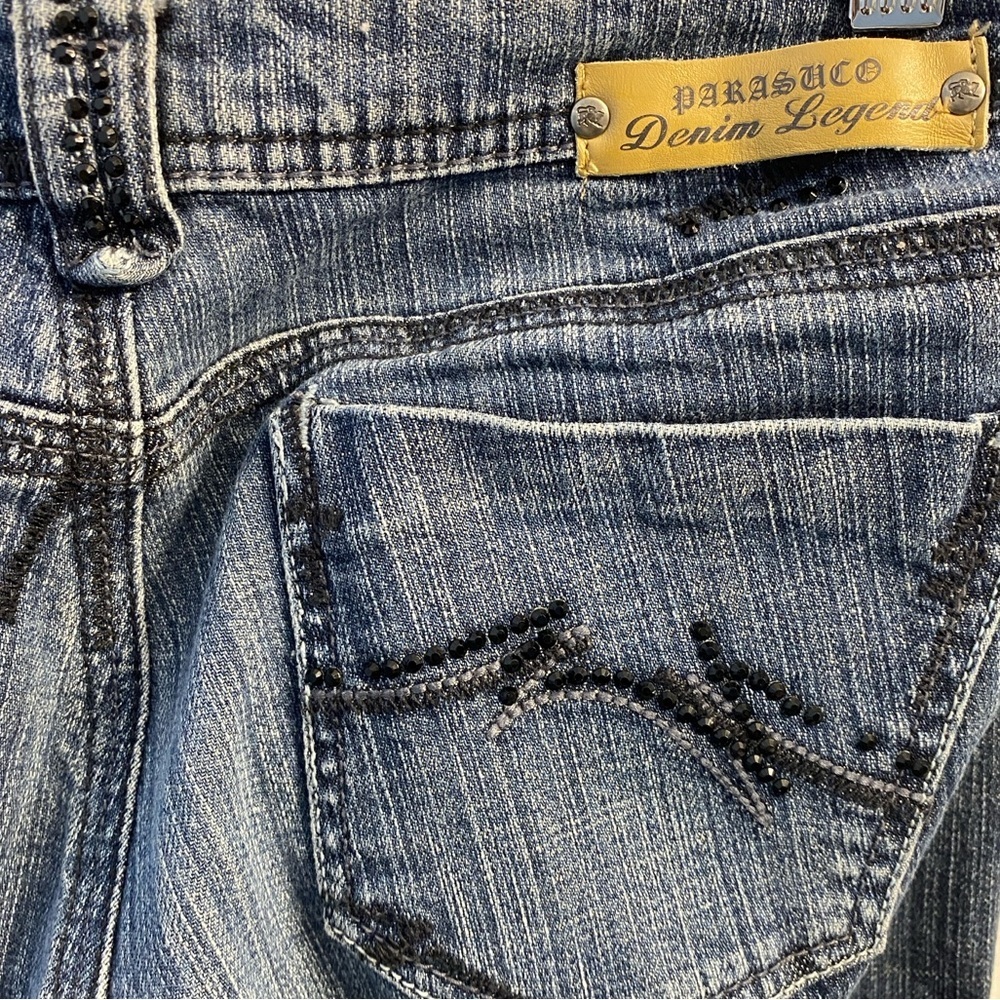 Parasuco Denim Legend Straight Leg Blue Jeans Crystal Embellishment Size 28 - Picture 10 of 16